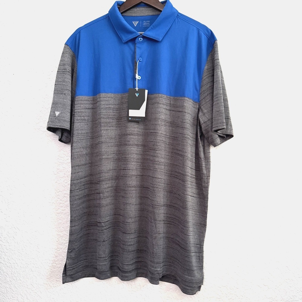 Levelwear Elevate Golf Polo Shirt Men XL NWT Heather Gray Royal Blue Modern Fit